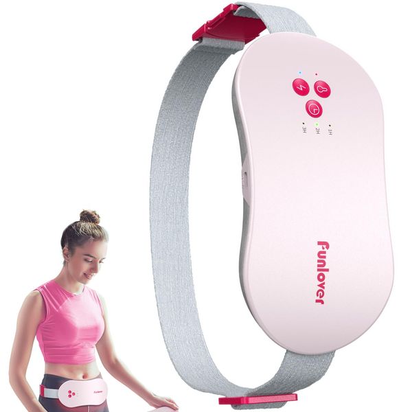 Funlover Heating Pad for Period Cramps, Period Portable Cordless Electric Reusable Heating Pad with Vibration Massager Warming Waist Belt for Menstrual Belly Back Pain Relief for Girls Women Wife Pink