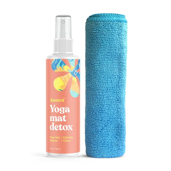 ASUTRA Organic Yoga Mat Cleaner (Calming Citrus Aroma), 4 fl oz | No Slippery Residue | Cleans, Restores, Refreshes | Comes w/Microfiber Towel | Deep-Cleansing for Fitness Gear & Gym Equipment