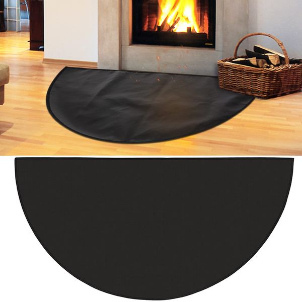 Fireproof Fireplace Mat, 48'' × 27'' Upgraded 4-Layer Thickened Fire Resistant Mat, Half Round Silicone and Fiberglass Fire Retardant Hearth Pad Protect Floor from Sparks Embers