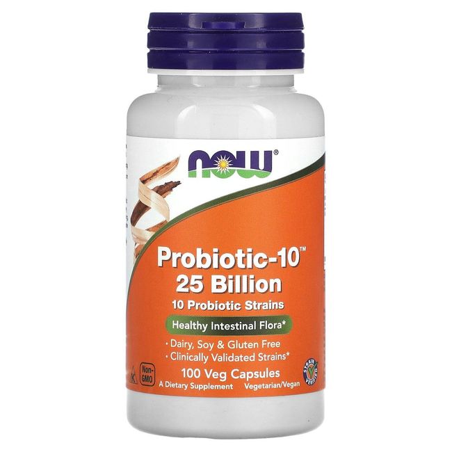 Now Foods Probiotic-10 25 Billion 100 Veg Capsules Dairy-Free, Gluten-Free, GMP