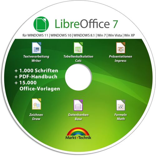 Libre Office Suite 2025 - kompatibel zu Word, Excel, PowerPoint - inkl. 1.000 Schriften und PDF Handbuch für Win 11, 10, 8.1, 7