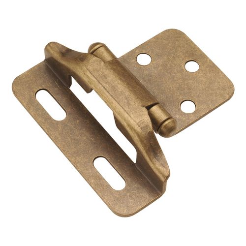 Hickory Hardware P60010F-AB Self Closing Semi-Concealed Hinge 1/4 Inch Overlay 170° Opening Face Frame - Partial Wrap - Cabinet Hardware Hinge Easy Installation Antique Brass Finish 1 Pair