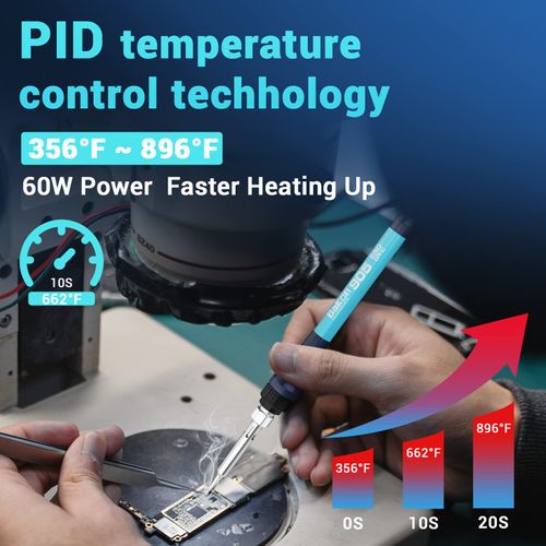 BAKON 969S Soldering Iron Kit,60W Digital Soldering Station with Sleep Mode,Fast Heating Up,°C/ºF Conversion(356℉-896℉),Password Lock,ESD Safe,Solder Sucker,Tweezers,50g Solder,5 Extra Iron Tips