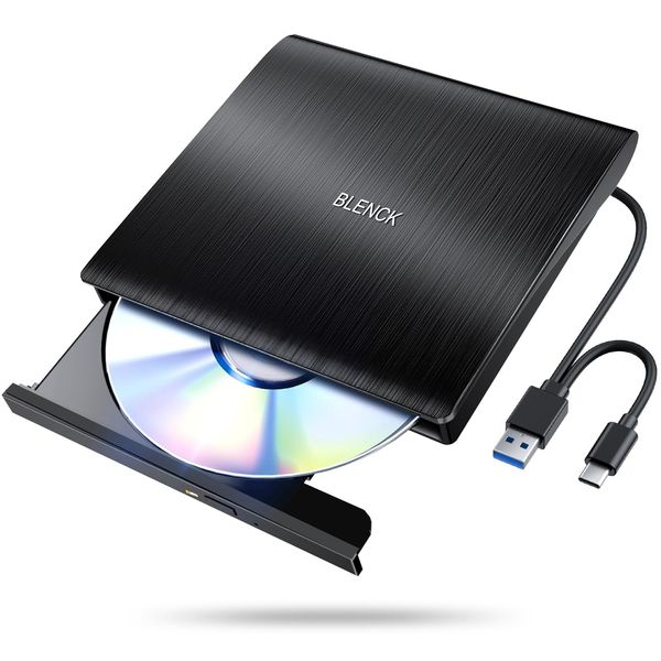 CD DVD Drive, External Quiet, External DVD Drive, USB 3.0 & Type-C Dual Connection, Read/Write, Bus Powered, External CD Drive, Lightweight, Thin, Optical Drive, External CD Drive, Mac, PC, PC,