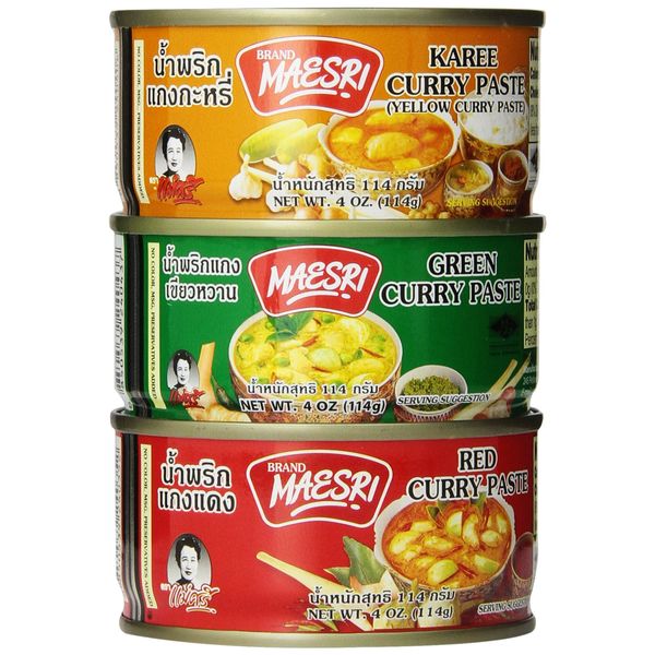 Thai Green Red Yellow Curry Pastes Set (Original Version), 4 Ounce (Pack of 6)