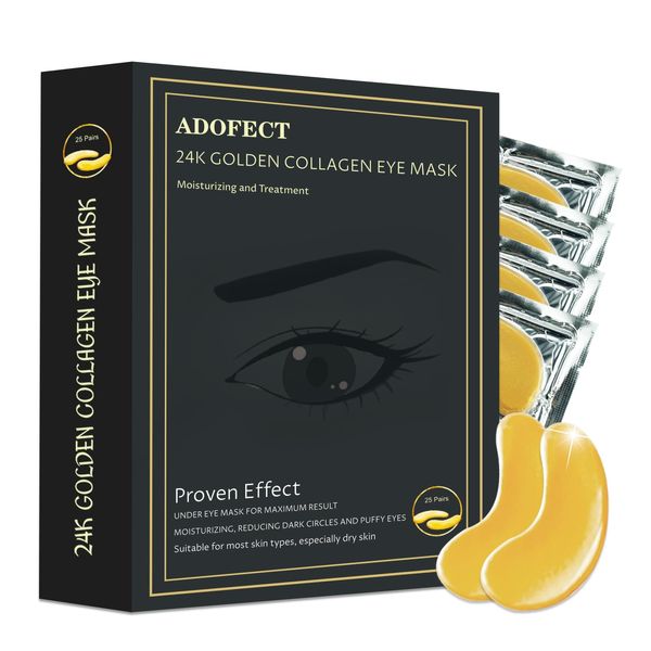 Adofect 25 Paris Under Eye Patches 24k Gold Under Eye Mask for Puffy Eyes and Dark Circles Treatments, Under Eye Bags Treatment Collagen Gel Pads for Beauty & Personal Care, Gold