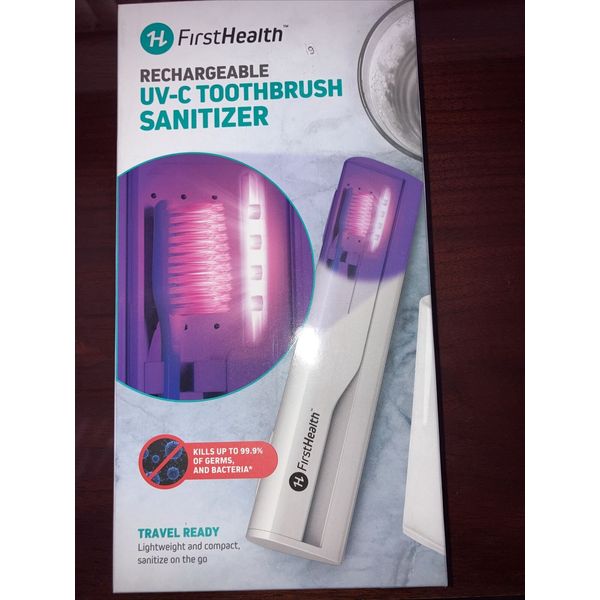 First Health Rechargeable UV-C Toothbrush Sanitizer / Travel Case NEW SEALED