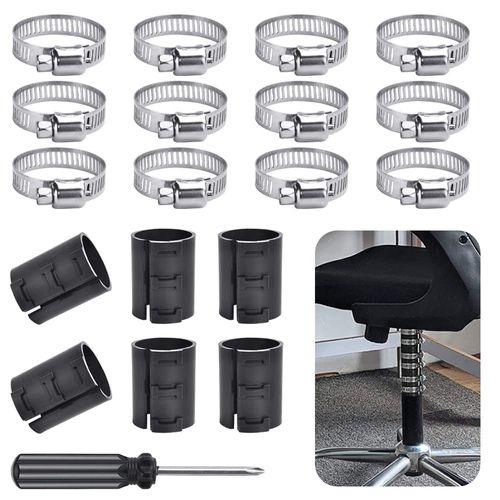 KBNIAN Pack of 6 Stoppers Repair a Sinking Office Chair, 12 Pieces Stainless Steel Hose Clamp with Screwdriver, for All Height-Adjustable Gas Cylinder Chairs