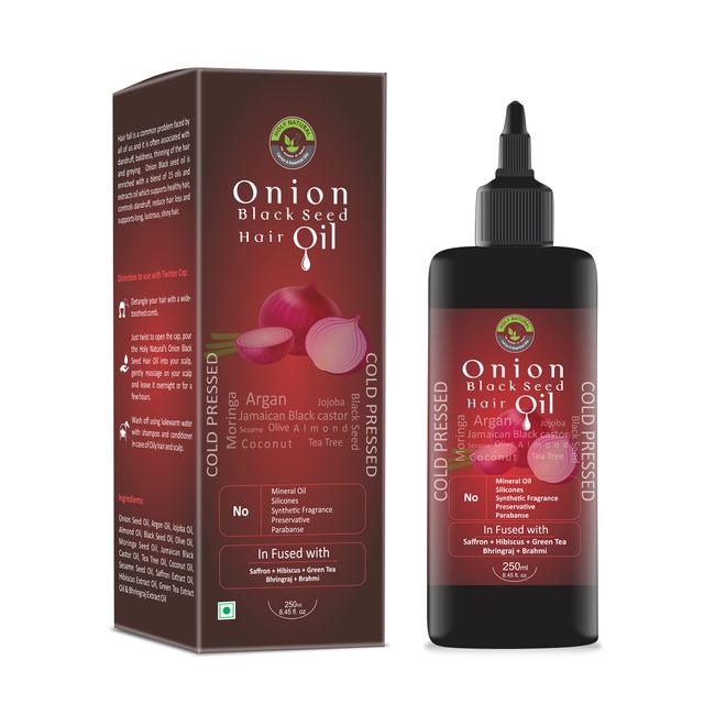 100% Natural Onion Black Seed Hair Oil (8.45 fl oz / 250 ml) I Supports long, lustrous & shiny hair I No mineral