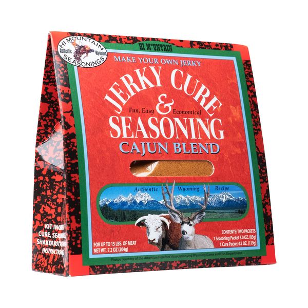 Hi Mountain Jerky Seasoning and Cure Kit | CAJUN BLEND | Create Savory Homemade Beef Jerky | Great for Beef, Deer, Elk, & Venison | Mix will Season up to 15lbs. of Meat (1 Box)