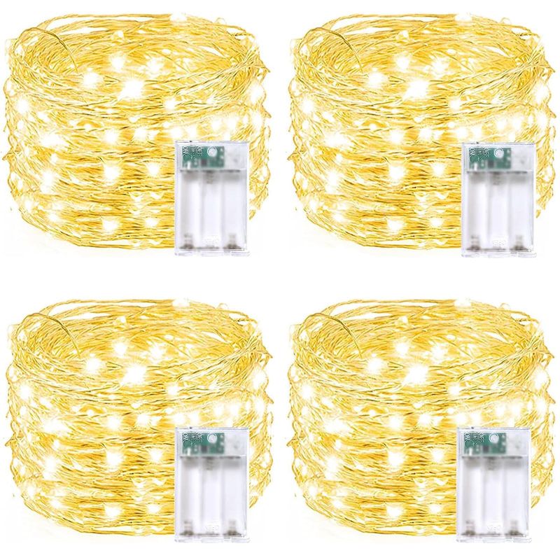 4 Pack 20FT 60 LED Fairy Lights Battery Operated with Timer, Waterproof ...