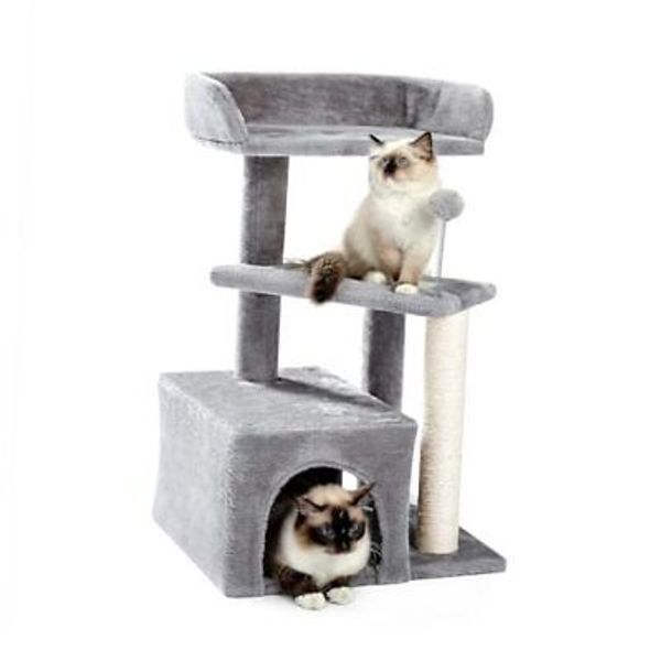 Made4Pets Cat Tree, Carpet Cat Tower Grey for Indoors Cats, Cute Light Grey