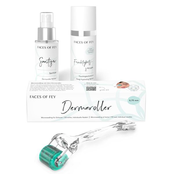 Microneedling Set Body - Dermaroller 0,75 mit echten Nadeln für Behanldungen am Körper - Dehnungsstreifen, Hautstraffung, Cellulite inkl. Feuchtigkeitsserum & Sanitizer