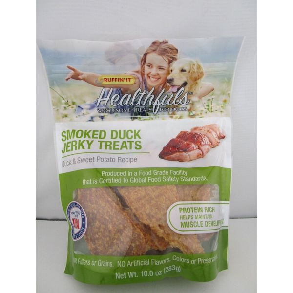 Ruffin It Healthfuls SMOKED DUCK JERKY TREATS for Dogs, Duck & Sweet Potato 10oz