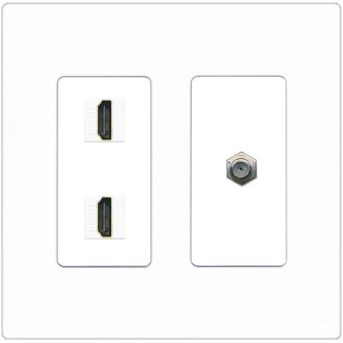 Coax 2 HDMI Wall Plate-2 Gang Screwless White