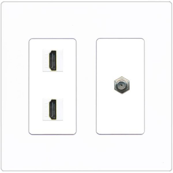 Coax 2 HDMI Wall Plate-2 Gang Screwless White