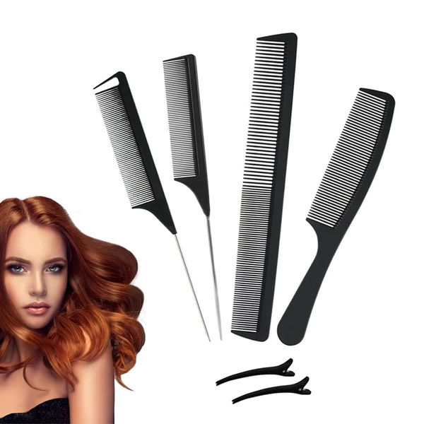 Schwanzkämme Set, Styling-Kamm, 4 Stück Rattenschwanz-Kamm, Antistatisch Hitzebeständig Barber Friseurkamm, Stahl Pintail Comb Cutting Fine Tooth Comb Teasing Haarkamm, für Frauen Männer (Schwarz)