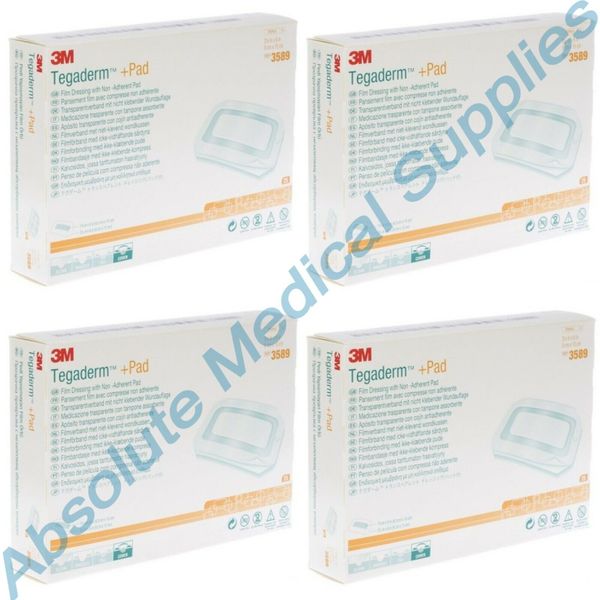 *100-Pieces* 3M Tegaderm +Pad Film Sterile Dressing Pads 25 Per Box 3589