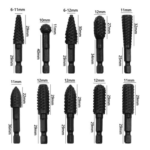 Samcos Rotary File, Rotary File, Hexagonal Shaft Electric File, Grinding, Beveling Polishing, Carpentry and Ironworking, Carbide Blade Drill Bit, Deburring, Carving, Grinding, 0.25 inch (6.35 mm) Shaft, Set of 10