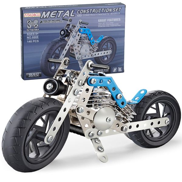 ITECRONH 140 Piece Erector Sets Motorcycle Model, Metal Building Toy Motorcycles Kits for Kids Ages 8-12, STEM Building Projects Toys for 14 and Up, Gifts for 15 16 Year Old Boys and Adults