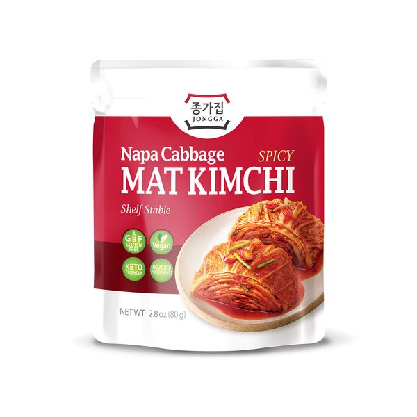 JONGGA Spicy Napa Cabbage Kimchi, Shelf Stable Mat Kimchi (Pack of 8)