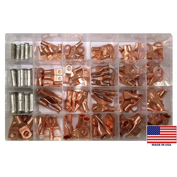 (135) Copper Lug Battery Welding Cable Ring Terminal & Butt Splice Connector Kit