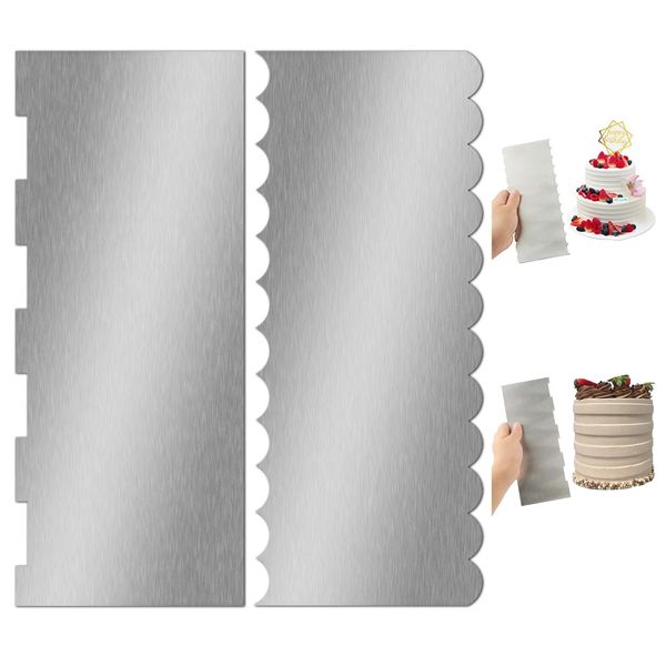 2 Pcs Stainless Steel Cake Scraper, Cake Scraper Buttercream Smoother, Cake Scraper Pastry Scraper Tool for Cake Decorating