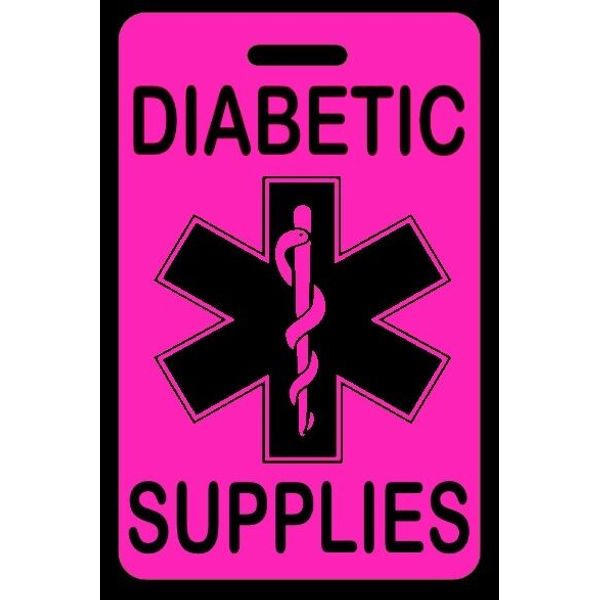 Hi-Viz Pink DIABETIC SUPPLIES Luggage/Gear Bag Tag - FREE Personalization - New