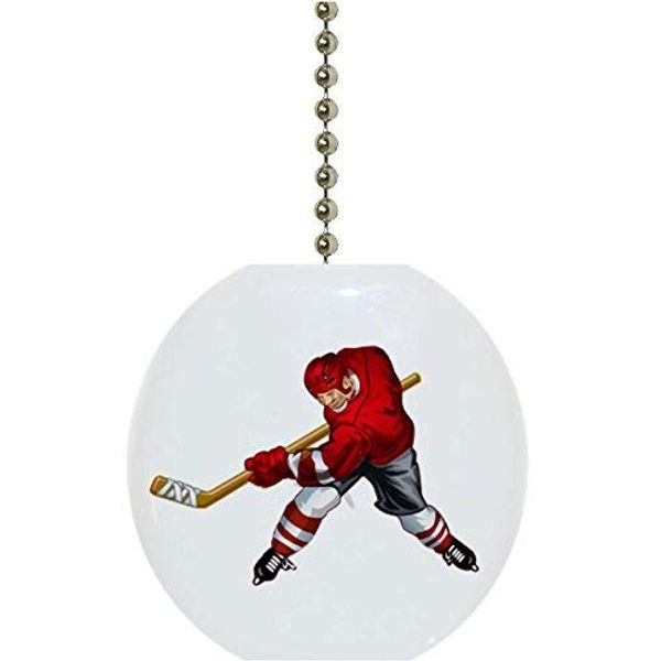 Red Hockey Player Solid Ceramic Fan Pull
