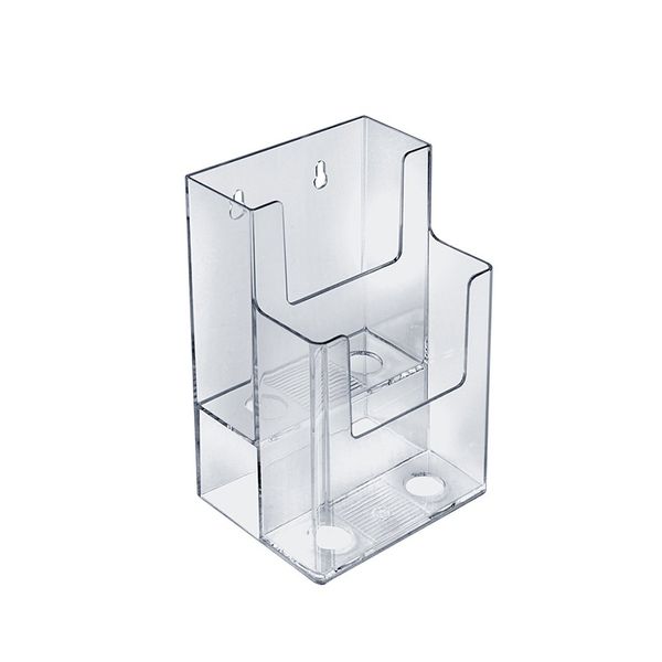 Azar Displays 252032 Clear Two-Tier Tri-Fold Brochure Holder, Acrylic Boxes for Display - Table Menu Holder Stands (4.25” W by 3.75” D by 7” H)-Tabletop Pamphlet Holder - 2-Pack