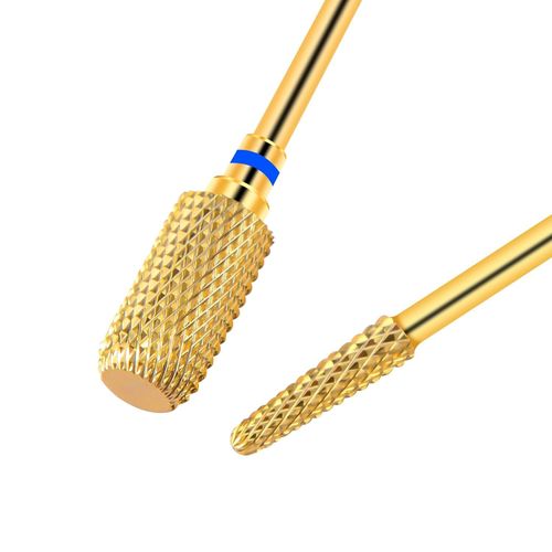 CGBE Nail Bit 2 Pcs Nail Drill Bit 0.09 inch (2.35 mm) Shaft Diameter Gold Nail Machine Bit Carbide Nail Drill for Nail Polish Cuticle Removal Gel Off Cylinder + Shade (Medium)