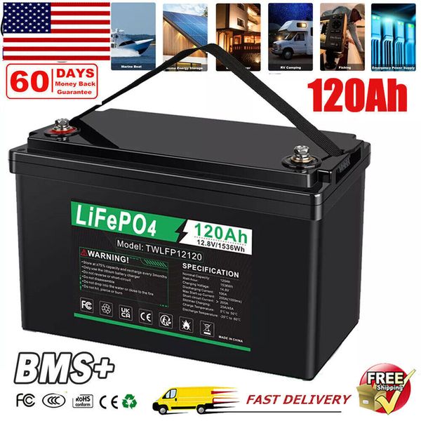 12V 120Ah LiFePO4 Lithium Battery 100Ah Deep Cycle for RV Solar Motor Golf Cart