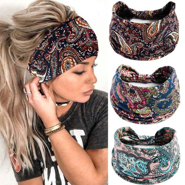 Fashband Wide Headbands Vintage Flower Knotted Headband Elastic Yoga Hair Accessories for Women(Pack of 3)