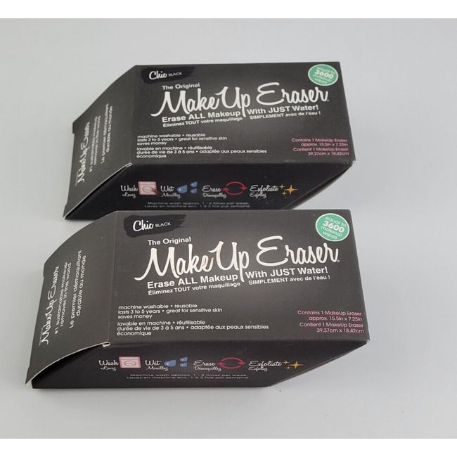 2 PACK MAKEUP ERASER ERASE ALL MAKEUP 1 CLOTH CHIC BLACK 15.5IN X 7.25IN