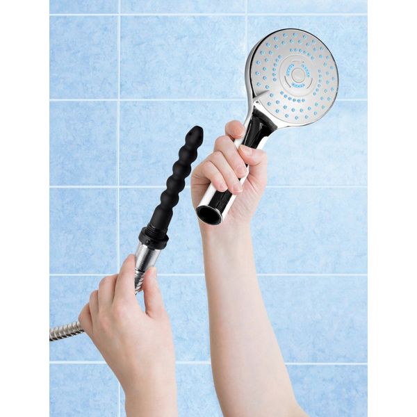 CleanStream 5 Settings Shower Head with Silicone Enema Nozzle Cleaner Silver