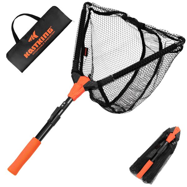 KastKing Pontus Folding Fish Landing Net - Extendable, Lightweight & Portable with Built-In Scale, Soft EVA Foam Handle, Aluminum Alloy Frame, Fish-Friendly Mesh