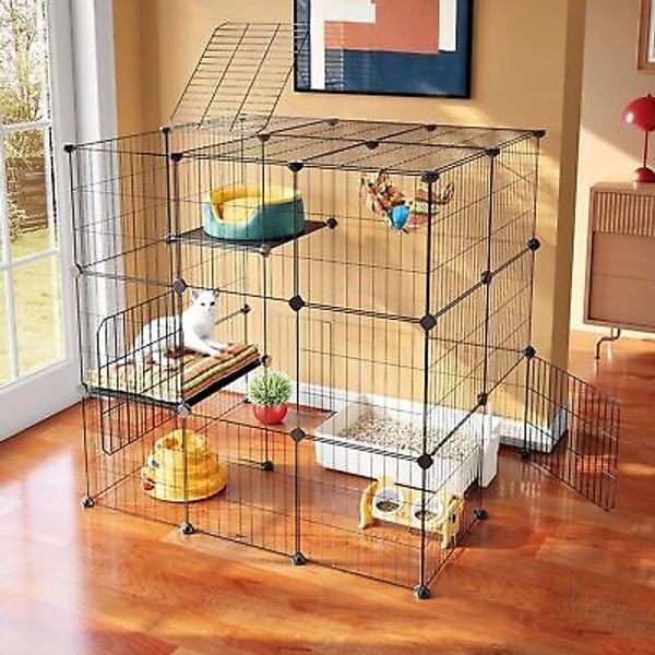 Cat Cage Enclosure Pet Playpen Detachable Wire Kennel Exercise Pen Anti-Rust US