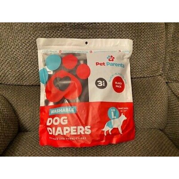 Pet Parents Washable DOG DIAPERS Male Female Black Pack Size L (19"-27") 3 Pack