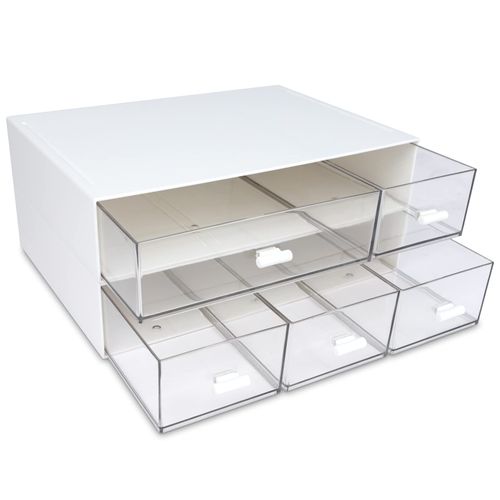 Desktop Organizer with 5 Drawers, 2 Tier Stackable Desk Storage Box, Desk Organizer for Office Supplies, Home Storage…