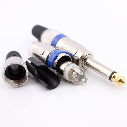 Jex Electronics Pro 6.35mm 1/4" Male Jack DIY Repair Plug Adapter Mono 2 Pole for Microphone/Mic or Stereo 3 Pole for Headphone/Audio Cable (Black, Mono 2 Pole)