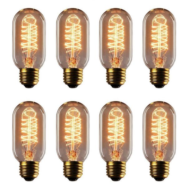 Vintage Edison Bulb - 25 Watt - T45 - Spiral Cage Filament - Dimmable - 8 Pack - 65 Lumen