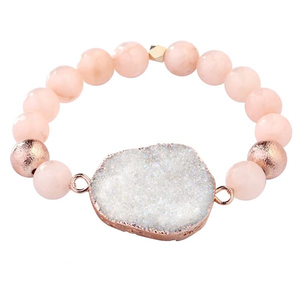 Soulnioi Healing Crystal Natural Rose Quartz Crystal White Crystal Cluster Pendant Beads Bracelet for Yoga Reiki Love Luck Girls Gift