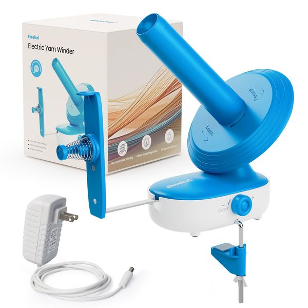 Etcokei Automatic Yarn Winder for Crocheting & Knitting, Electric Yarn Ball Winder, Large Capacity (Up to 10oz), Stepless Speed (2 Min/Ball), Crochet Tools, Knitting Supplies, Blue (Patented)