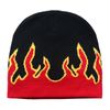 LeeCAE Y2K Flame Knit Slouchy Skull Cap Graphic Beanie - Red
