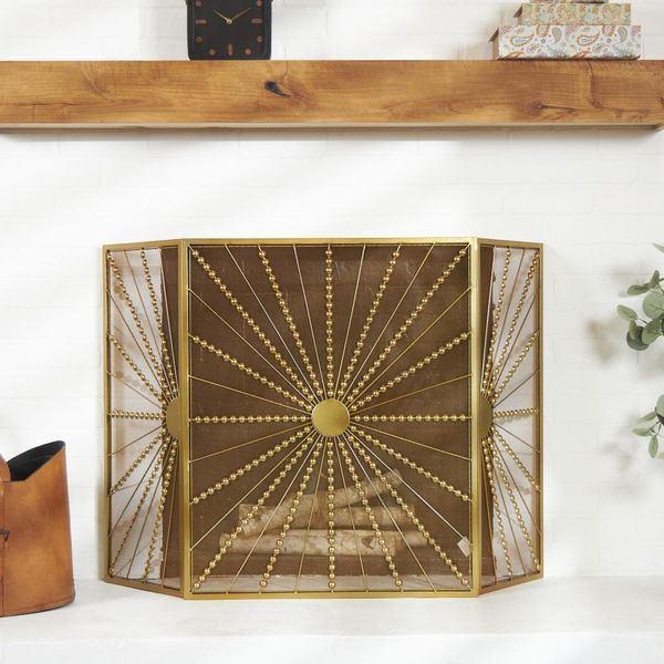 Novogratz Starburst Foldable 3-Panel Fireplace Screen 30" w/ Bead Inspired Rays