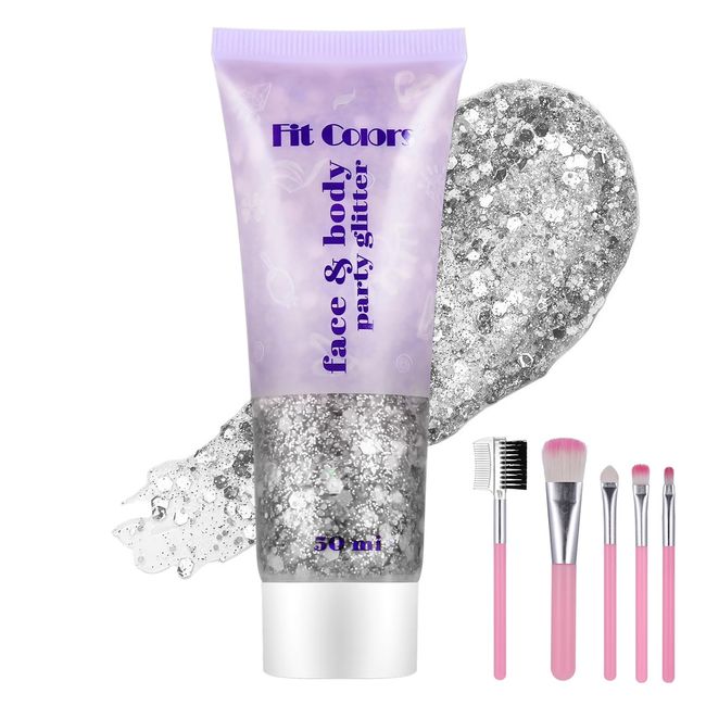 Huiguli Vücut Glitter Jel Vücut Glitter 50ml Glitter Yüz Vücut Glitter Jel Saç, Dudaklar, Gözler için, Maskeli Balo için Glitter Sequins #Gümüş