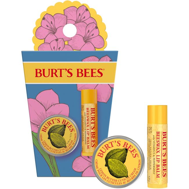 Burt's Bees Geschenkset für Lippen und Hände, Bienenwachs Lippenbalsam und Mini-Nagelhautcreme, Frühlingsüberraschung Limited Edition, 1 stück (1er Pack)