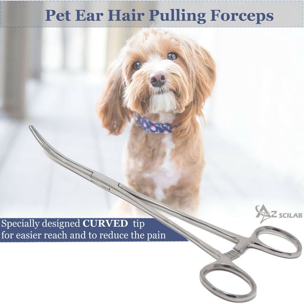 Dog Ear Hair Puller Pet Grooming Hemostat Locking Forceps Curved Veterinary 6"