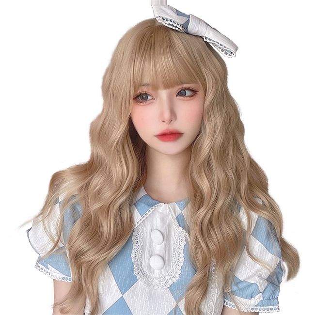 Wig, Long Wig, Blonde, Natural, Long, Curl, Wig, Long, Wave, Curly, Long Hair, Wig, Cross-Dressing, Full Wig, Lolita, Cosplay, Wig, Small Face, Natural, Heat Resistant, Net Included (Gold)