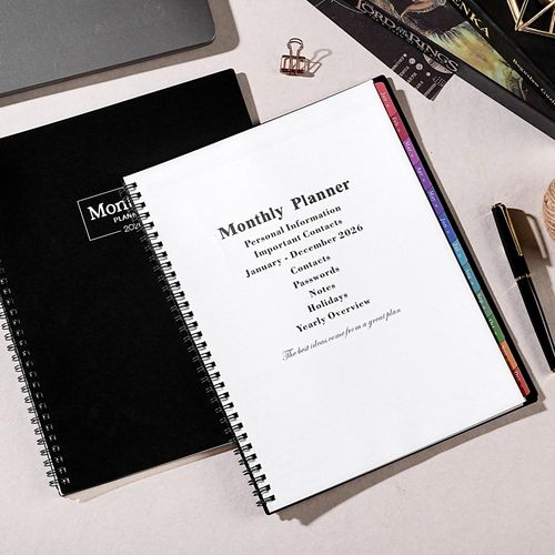 2026 Monthly Planner - JAN. 2026 - DEC. 2026, 2026 Planner with Colorful Tabs, 8.5" x 11", Monthly Planner/Calendar 2026 with Pocket, Thick Paper, Twin-Wire Binding - Black